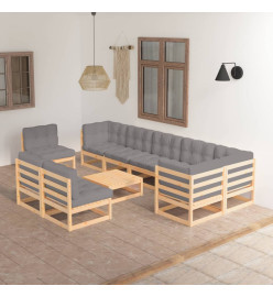 Salon de jardin 10 pcs avec coussins Bois de pin massif