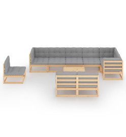 Salon de jardin 10 pcs avec coussins Bois de pin massif