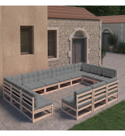 Salon de jardin 13 pcs avec coussins Bois de pin massif