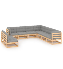 Salon de jardin 9 pcs avec coussins Bois de pin massif