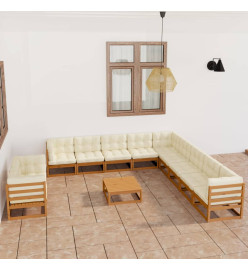Salon de jardin 12 pcs avec coussins Marron miel Bois de pin