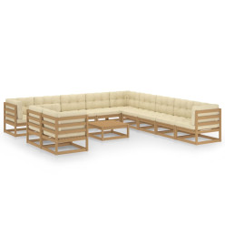 Salon de jardin 12 pcs avec coussins Marron miel Bois de pin