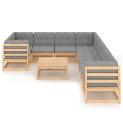Salon de jardin 10 pcs avec coussins Bois de pin massif