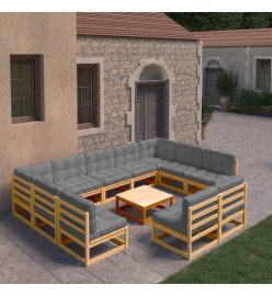 Salon de jardin 10 pcs avec coussins Bois de pin massif