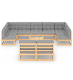Salon de jardin 10 pcs avec coussins Bois de pin massif