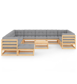 Salon de jardin 13 pcs avec coussins Bois de pin massif