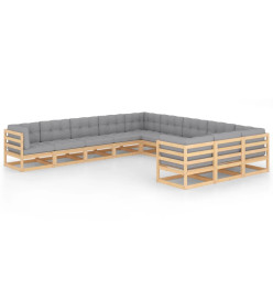 Salon de jardin 11 pcs avec coussins Bois de pin massif