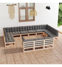 Salon de jardin 13 pcs avec coussins Bois de pin massif