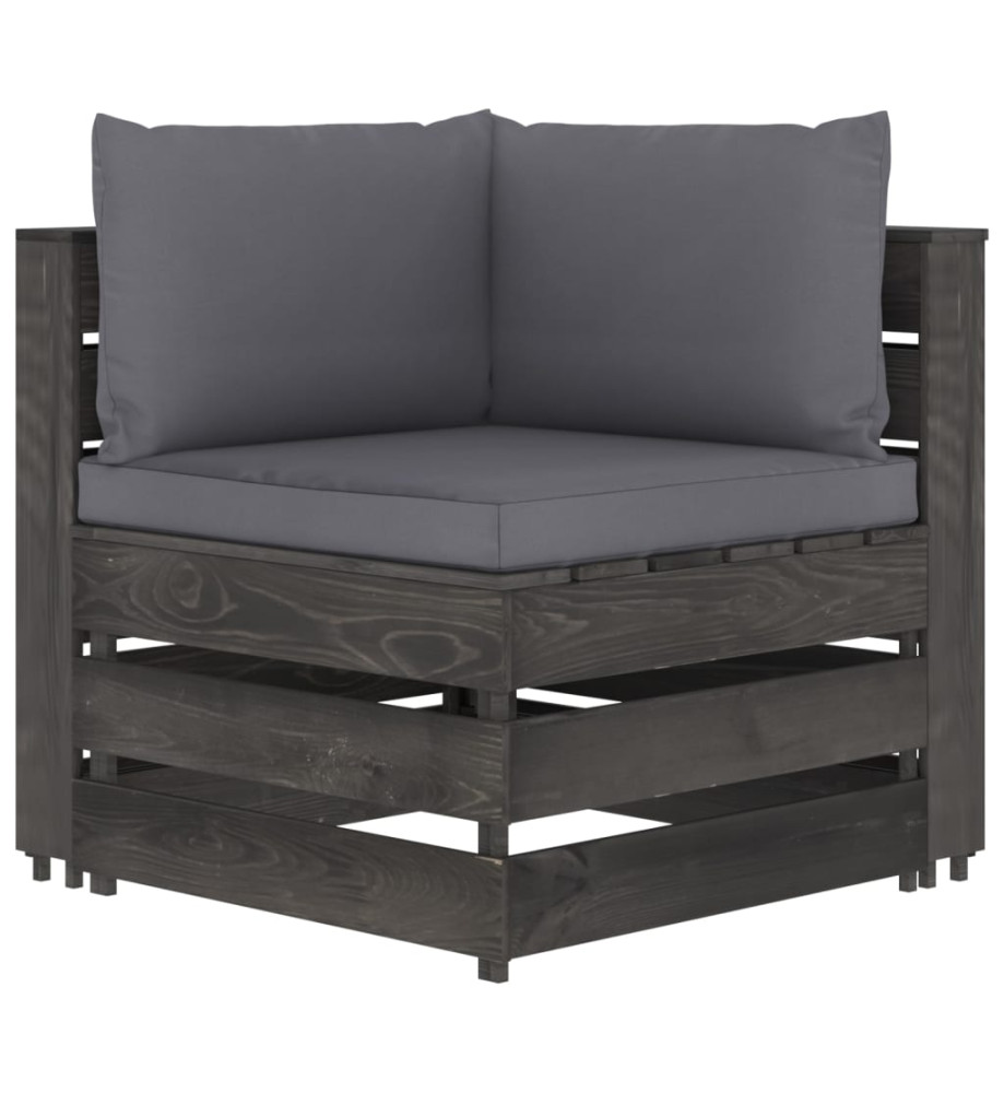 Canapé d'angle sectionnel avec coussins Bois imprégné de gris Canapé d'angle sectionnel avec coussins Bois imprégné de gris