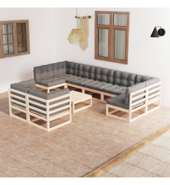 Salon de jardin 10 pcs avec coussins Bois de pin massif