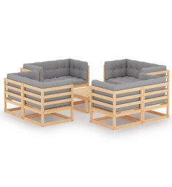 Salon de jardin 9 pcs avec coussins Bois de pin massif