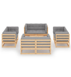 Salon de jardin 9 pcs avec coussins Bois de pin massif