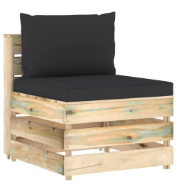 Canapé de jardin 3 places avec coussins bois imprégné de vert
