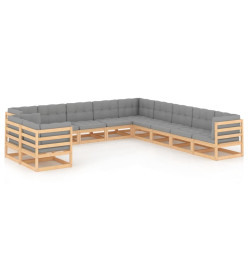 Salon de jardin 11 pcs avec coussins Bois de pin massif