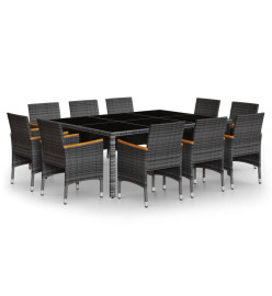 Mobilier à dîner de jardin 11 pcs Résine tressée Gris