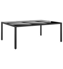 Table de jardin 200x150x75 cm Verre trempé/résine tressée Noir