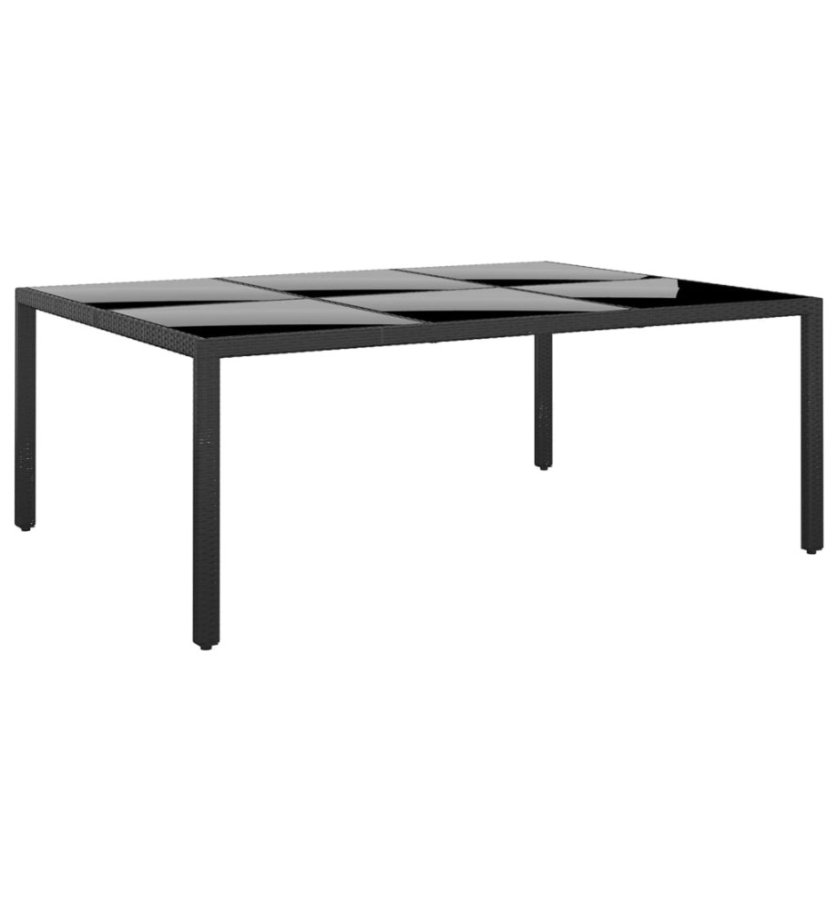 Table de jardin 200x150x75 cm Verre trempé/résine tressée Noir Table de jardin 200x150x75 cm Verre trempé/résine tressée Noir