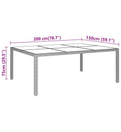 Table de jardin 200x150x75 cm Verre trempé/résine tressée Noir