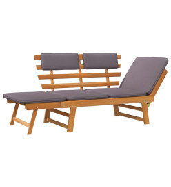 Chaise longue avec coussin 2-en-1 190 cm Bois solide d'acacia