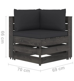 Salon de jardin 8 pcs avec coussins Bois imprégné de gris