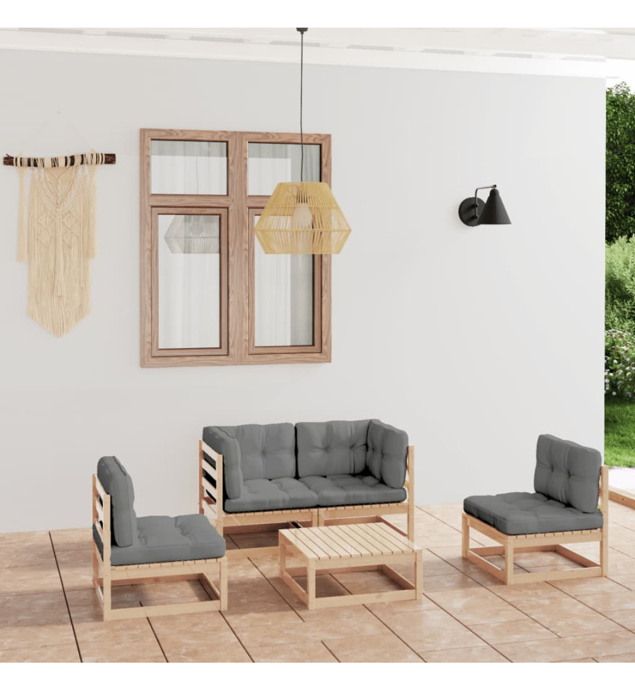 Salon de jardin 5 pcs avec coussins Bois de pin massif Salon de jardin 5 pcs avec coussins Bois de pin massif