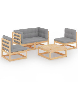 Salon de jardin 5 pcs avec coussins Bois de pin massif