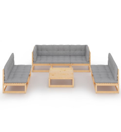 Salon de jardin 8 pcs avec coussins Bois de pin massif