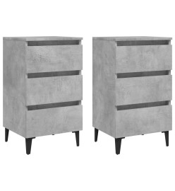 Tables de chevet pieds en métal 2 pcs Gris béton 40x35x69 cm