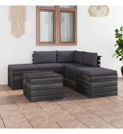 Salon palette de jardin 6 pcs avec coussins Bois de pin massif