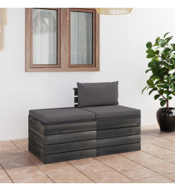 Salon palette de jardin 2 pcs avec coussins Bois de pin massif