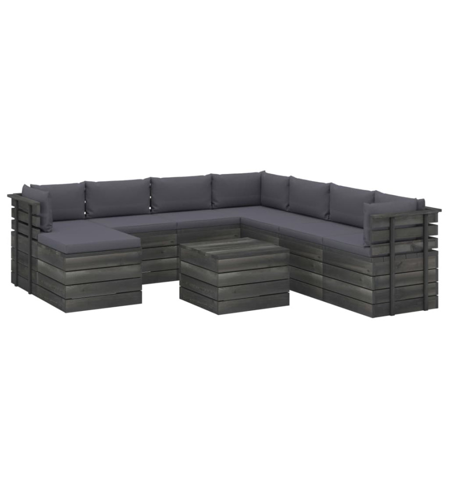 Salon palette de jardin 9 pcs avec coussins Bois de pin massif Salon palette de jardin 9 pcs avec coussins Bois de pin massif