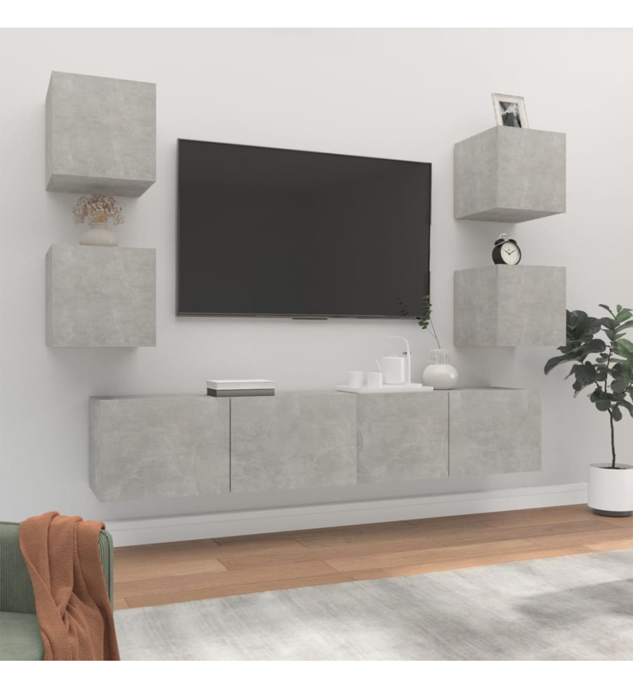 Ensemble de meubles TV 6 pcs Gris béton Bois d'ingénierie