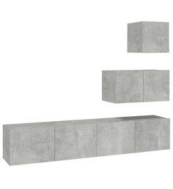 Ensemble de meubles TV 4 pcs Gris béton Bois d'ingénierie