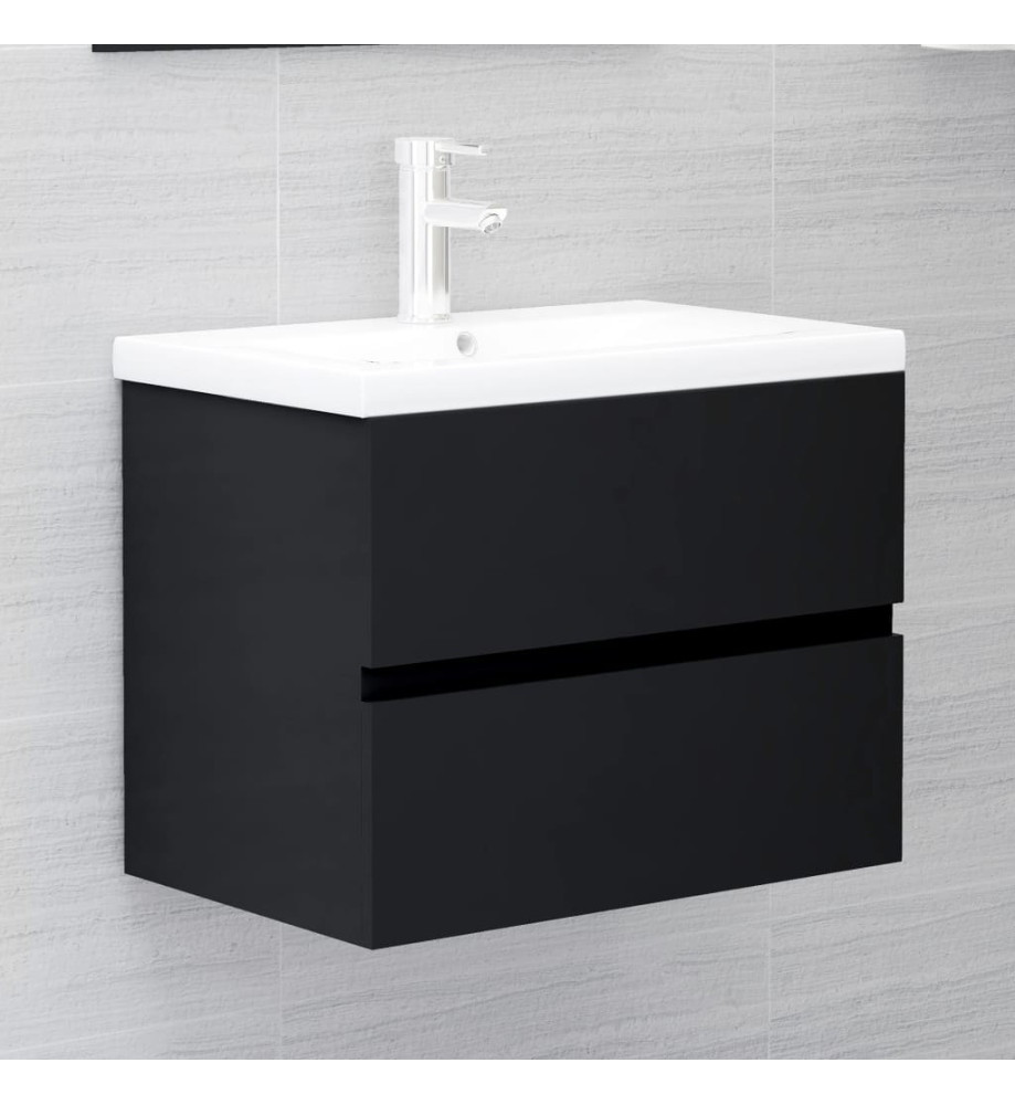 Armoire d'évier avec lavabo intégré Noir Aggloméré