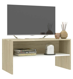 Meuble TV Blanc et chêne sonoma 80 x 40 x 40 cm Aggloméré