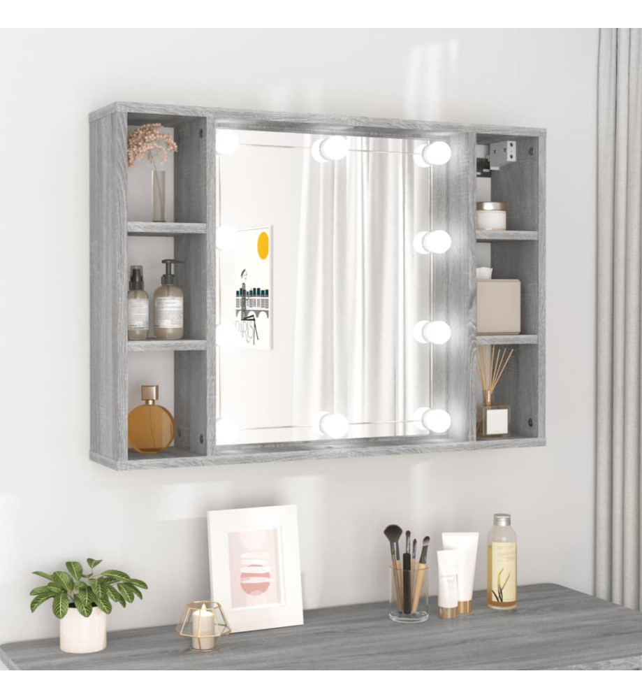 Armoire à miroir avec LED Sonoma gris 76x15x55 cm