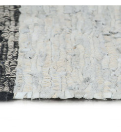 Tapis Chindi tissé à la main Cuir 190x280 cm Gris clair et noir