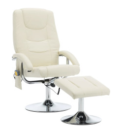 Fauteuil de massage avec repose-pied blanc crème similicuir