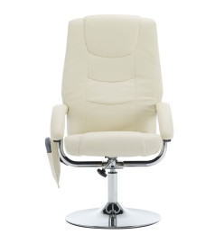 Fauteuil de massage avec repose-pied blanc crème similicuir