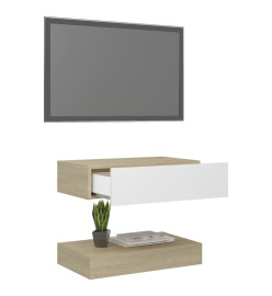 Meuble TV avec lumières LED blanc et chêne sonoma 60x35 cm