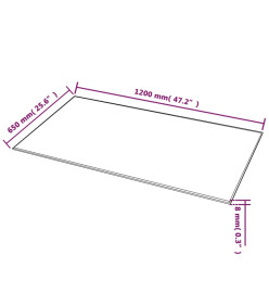 Dessus de table rectangulaire Verre trempé 1200 x 650 mm