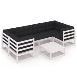 Salon de jardin 7 pcs avec coussins Blanc Bois de pin massif
