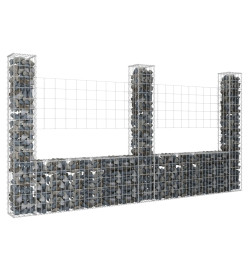 Panier de gabion en forme de U avec 3 poteaux Fer 260x20x150 cm