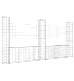 Panier de gabion en forme de U avec 3 poteaux Fer 260x20x150 cm