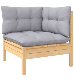 Salon de jardin 8 pcs avec coussins gris Bois de pin massif