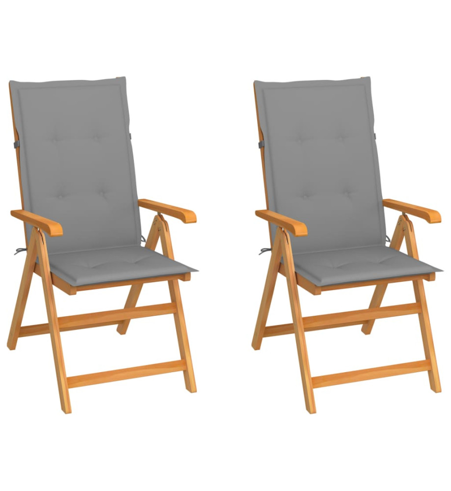 Chaises de jardin 2 pcs avec coussins gris Bois de teck massif Chaises de jardin 2 pcs avec coussins gris Bois de teck massif