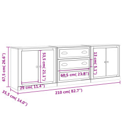 Buffets 3 pcs blanc brillant bois d'ingénierie