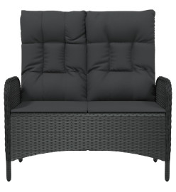 Banc de jardin inclinable avec coussins 107 cm Poly rotin Noir
