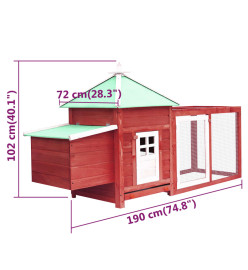 Poulailler avec nichoir Rouge 190x72x102cm Bois de sapin massif