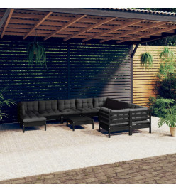 Salon de jardin 11 pcs avec coussins Noir Bois de pin